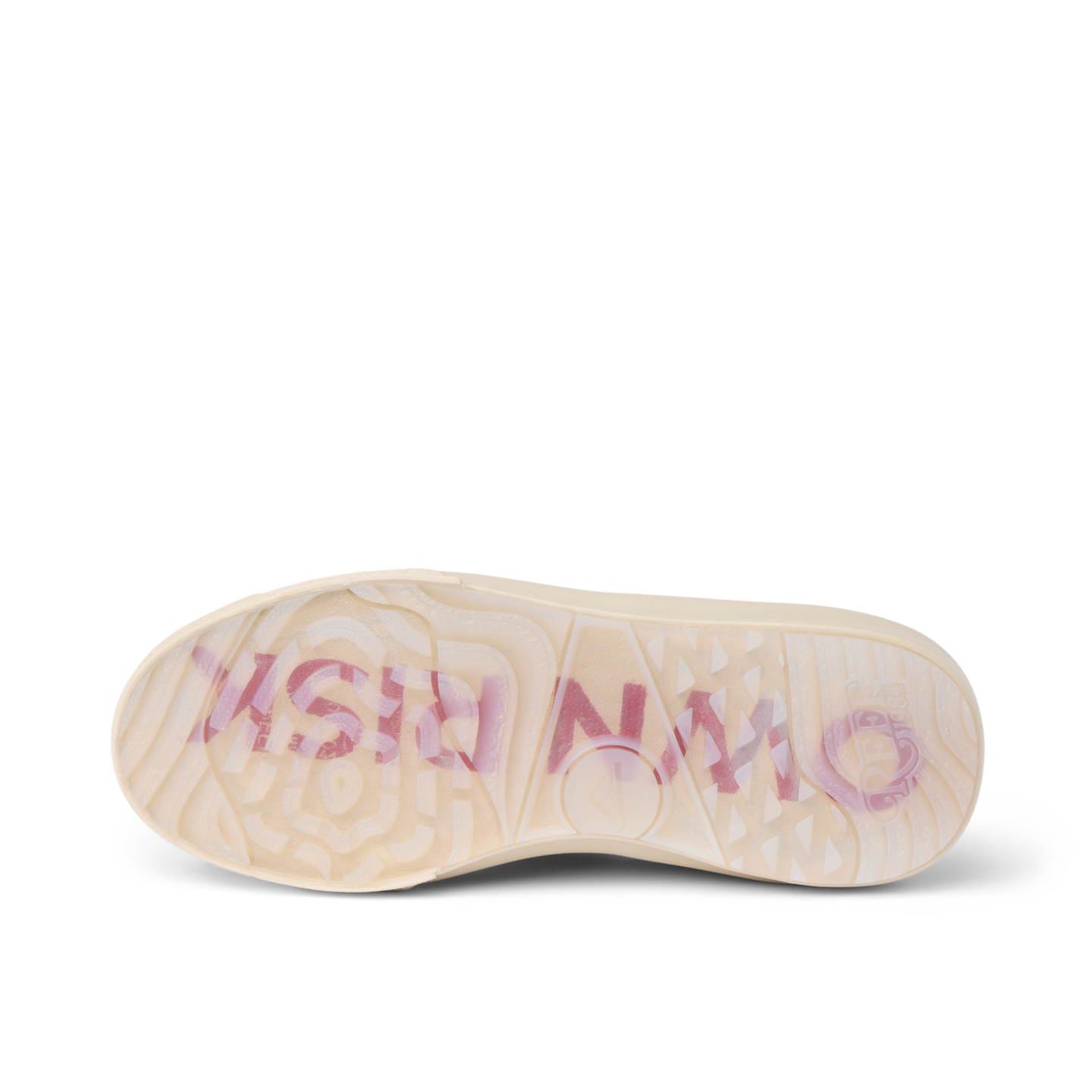 Palm X G-Papi bottom sole facing up, showing translucent sole with comfort-focused water-friendly design and brand text.