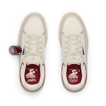Top view of Palm X G-Papi shoes showing neutral color, lace-up design, and cushioned insoles for beach comfort.