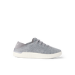 Reef Neptune gray knit sneaker facing right with cushioned sole and collapsible heel