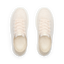 Pair of cream lace-up sneakers viewed from above, both facing upward with toes away and heels toward the viewer