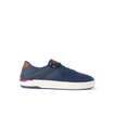 Laguna shoe facing right, breathable navy mesh upper, white sole, brown heel accent, lightweight and comfortable design.