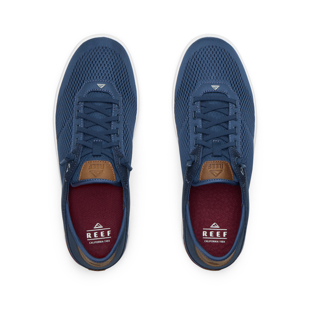 Top view of Laguna blue breathable sneakers with anatomical arch support, designed for comfort and beach lifestyles.
