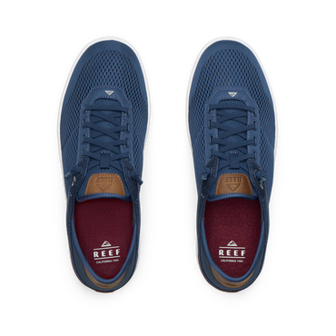 Top view of Laguna blue breathable sneakers with anatomical arch support, designed for comfort and beach lifestyles.