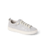 White low top sneaker facing right, shown from the side with cream laces and a thick rubber sole