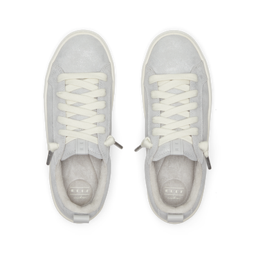 Pair of white REEF lace up sneakers facing upward, viewed from above