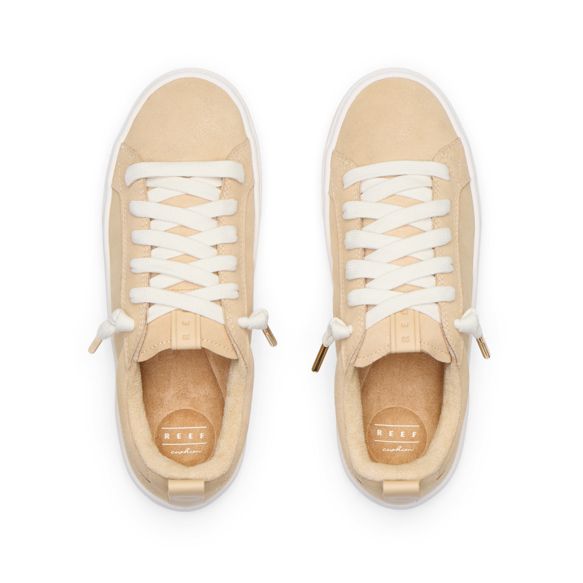 Lay Day Lite beige sneakers shown from above facing forward with cushioned footbeds and arch support