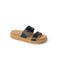Vista Hi 2 sandal facing right with black vegan straps, cushioned cork footbed, and lightweight tan platform sole for comfort