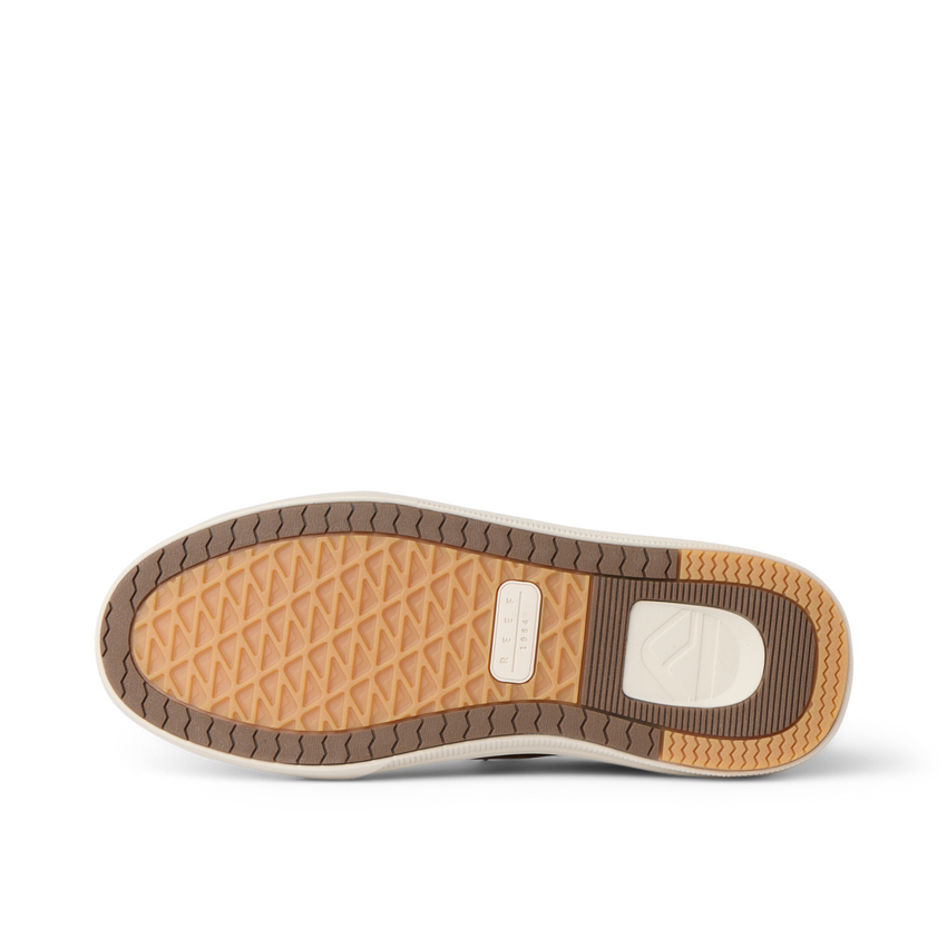 Del Mar Commuter shoe outsole viewed from below, facing left, with durable patterned tread and cushioned heel