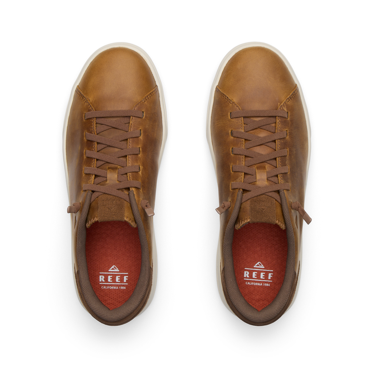 Del Mar Commuter brown leather shoes viewed from above with toes facing up