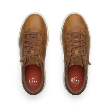 Del Mar Commuter brown leather shoes viewed from above with toes facing up