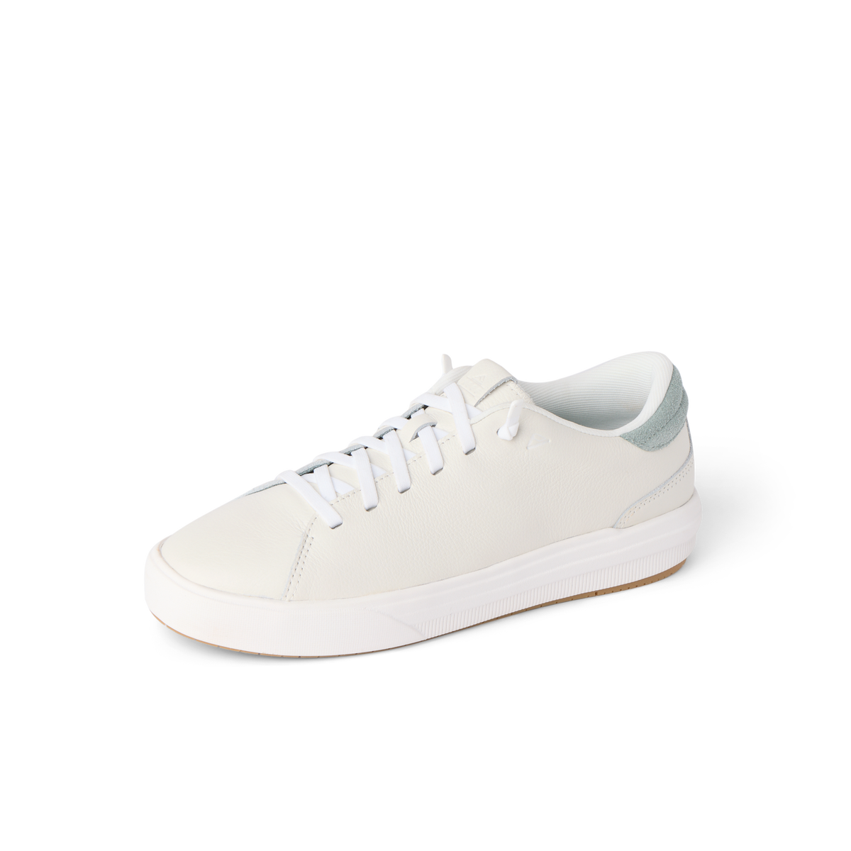 Del Mar Commuter white leather sneaker facing left with cushioned comfort
