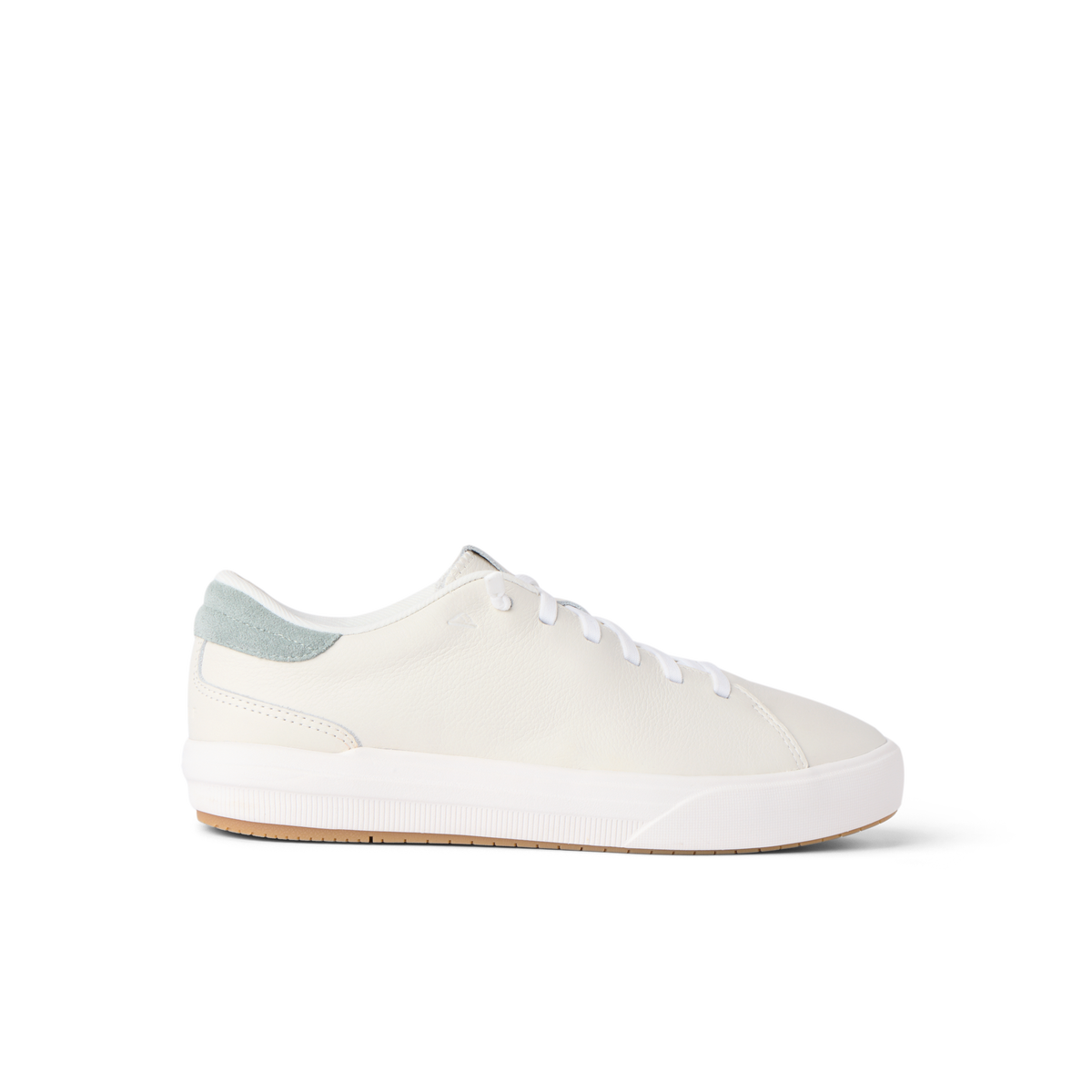 Del Mar Commuter white leather sneaker facing right in side view with cushioned comfort
