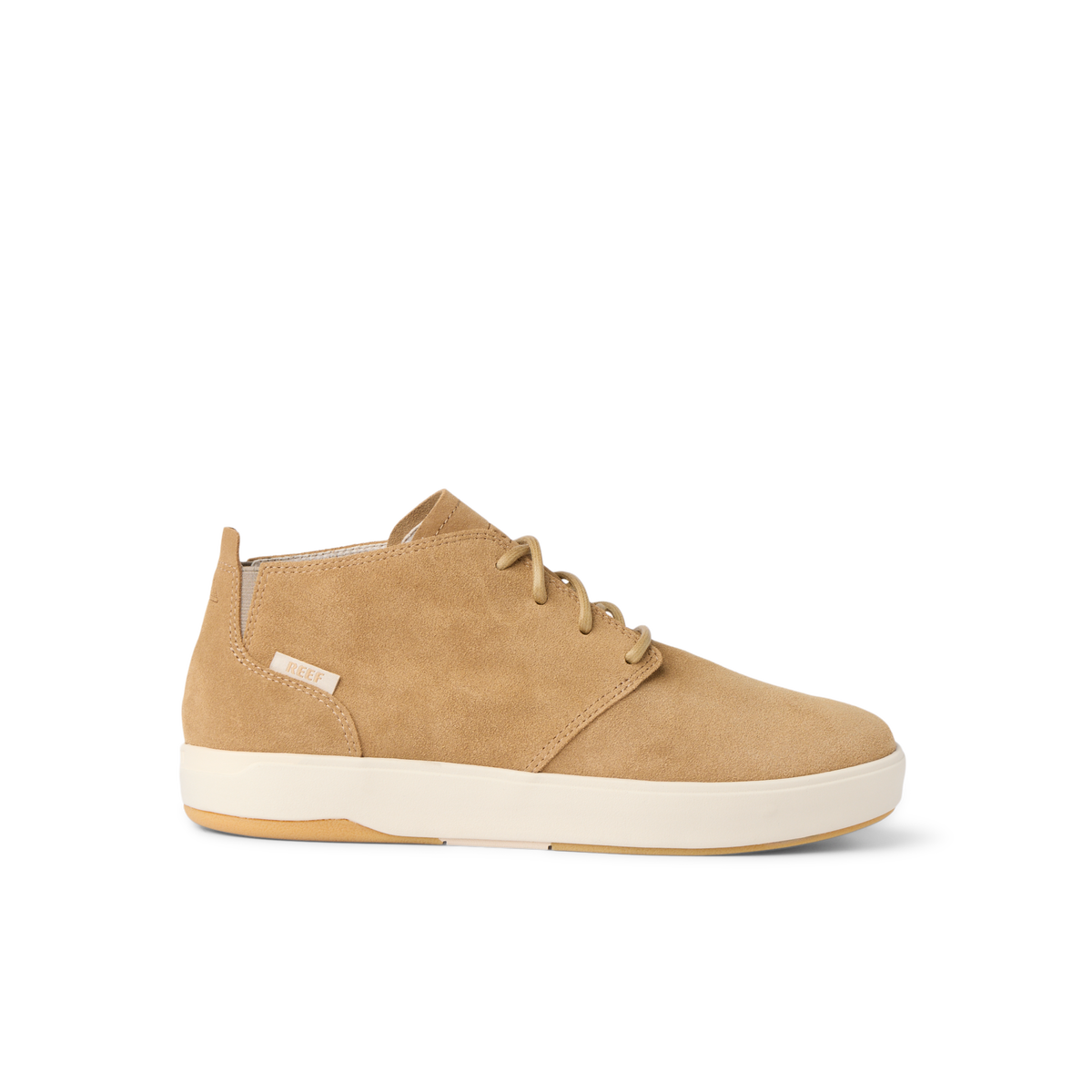 Del Mar Desert tan leather and suede shoe facing right with a cushioned sole for everyday comfort