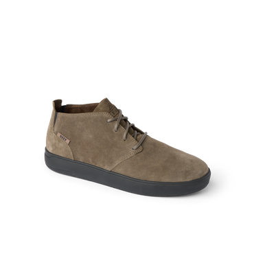 Del Mar Desert brown leather and suede shoe facing right with cushioned arch support and comfort interior