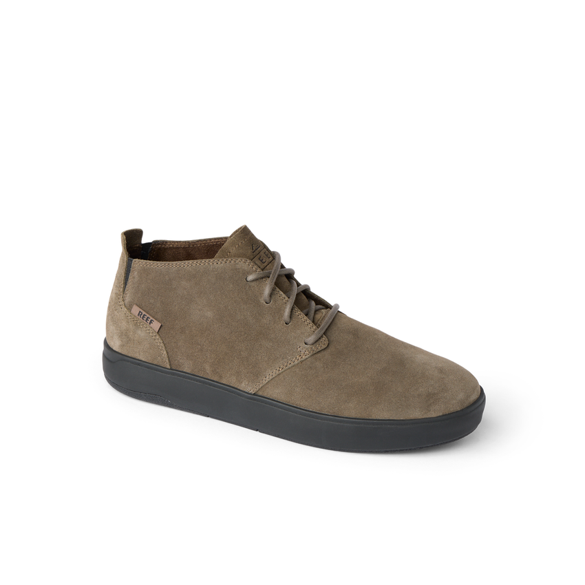 Del Mar Desert brown leather and suede shoe facing right with cushioned arch support and comfort interior