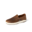 Laguna Slip On brown slip-on shoe facing left with woven upper, cushioned sole, and fold-down heel