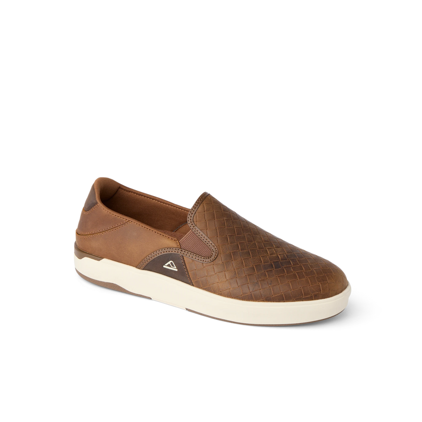 REEF Laguna Slip On brown slip on shoe facing right with textured upper and cushioned comfort