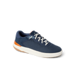 Shoreline Del Mar navy sneaker facing right with cushioned support and elastic laces