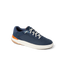 Shoreline Del Mar navy sneaker facing right with cushioned support and elastic laces