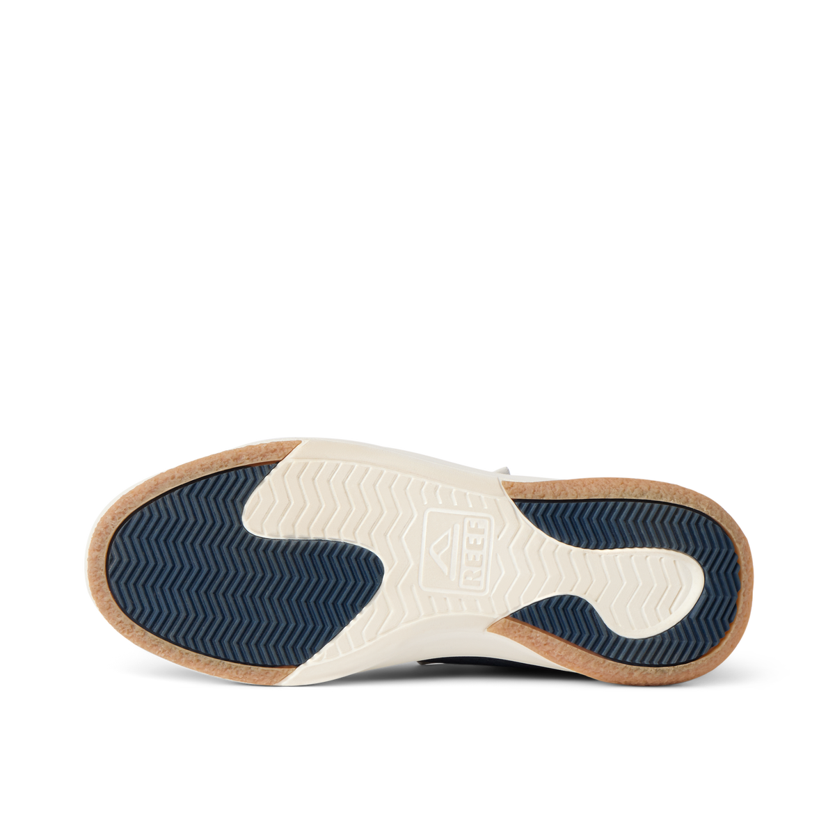 Shoreline Del Mar sneaker outsole shown from below with toe pointing left and cushioned arch support tread