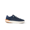Shoreline Del Mar navy sneaker facing right with cushioned sole and elastic laces