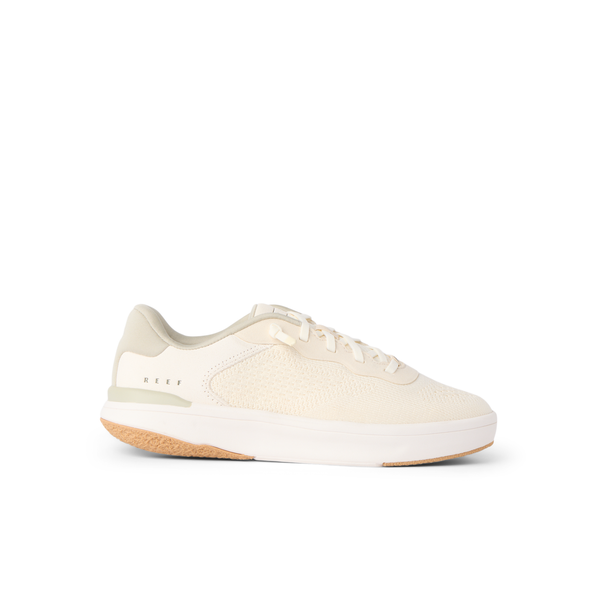 Reef Del Mar white sneaker facing right with lightweight cushioning for everyday comfort
