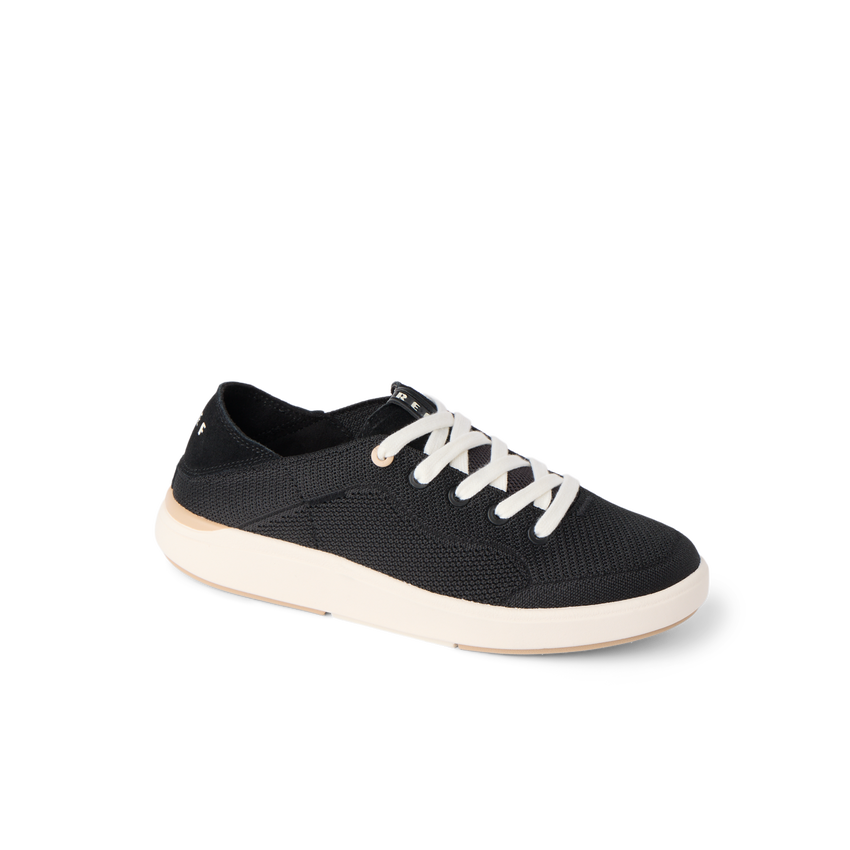 Neptune 2 black sneaker facing right with white laces and cushioned sole