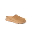 Vista Luxe Mariana clog in tan suede facing left, showing closed toe and comfortable contoured footbed, beach-inspired comfort.