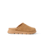 Vista Luxe Mariana clog facing right, tan suede upper with lightweight sole and anatomical arch support, beach-inspired comfort.