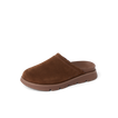 Vista Luxe Mariana brown suede clog facing left with comfort focused cushioning and supportive sole