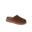 Vista Luxe Mariana brown suede clog facing right with a closed toe, cushioned sole, and comfortable footbed