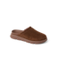 Vista Luxe Mariana brown suede clog facing right with a closed toe, cushioned sole, and comfortable footbed