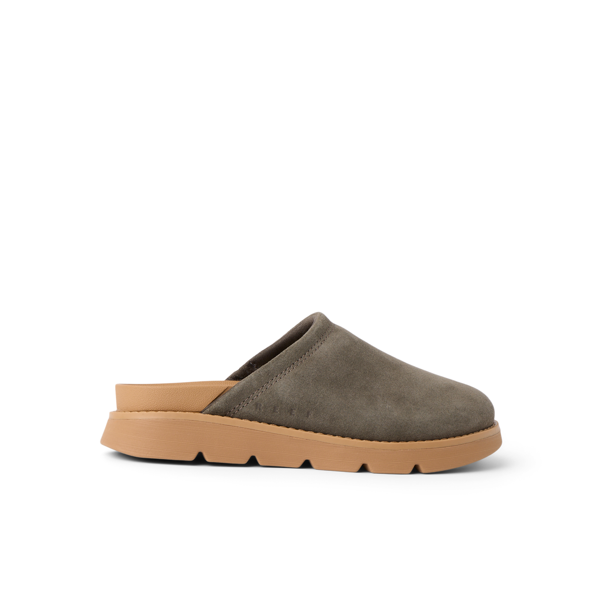 Vista Luxe Mariana suede clog facing right with closed toe and cushioned sole