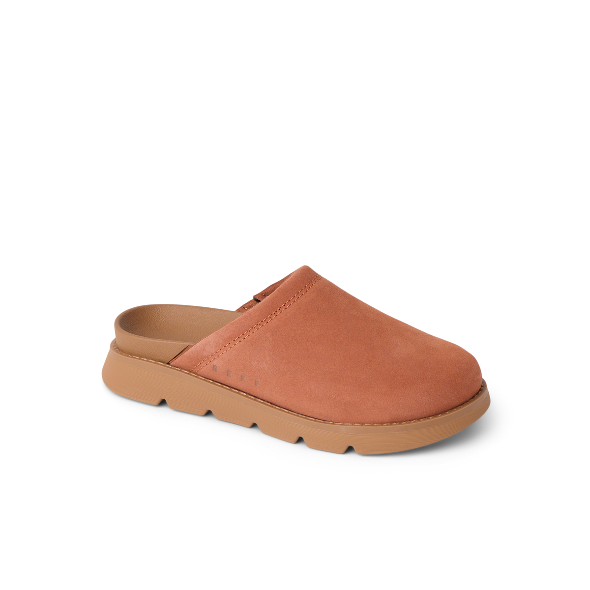 Vista Luxe Mariana suede clog facing right with cushioned footbed and arch support