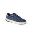Shoreline Del Mar navy sneaker facing right with cushioned support and elastic laces