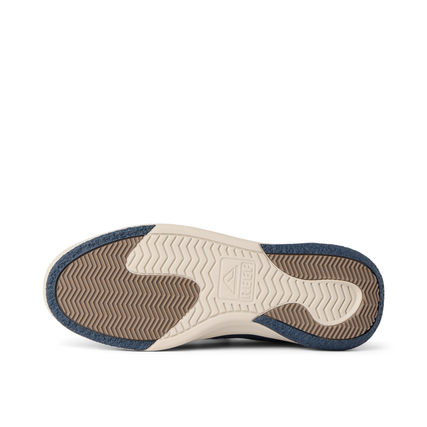 Shoreline Del Mar sneaker outsole viewed from below, facing left, with cushioned tread and anatomical arch support