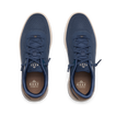 Shoreline Del Mar navy sneakers shown from above with toes facing upward, cushioned support and elastic laces