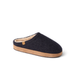 Eventide Slipper in black, toe facing right, with a fleece-lined upper and cushioned sole