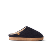 Eventide Slipper, black men's slipper in side profile facing left with tan lining and a thick sole