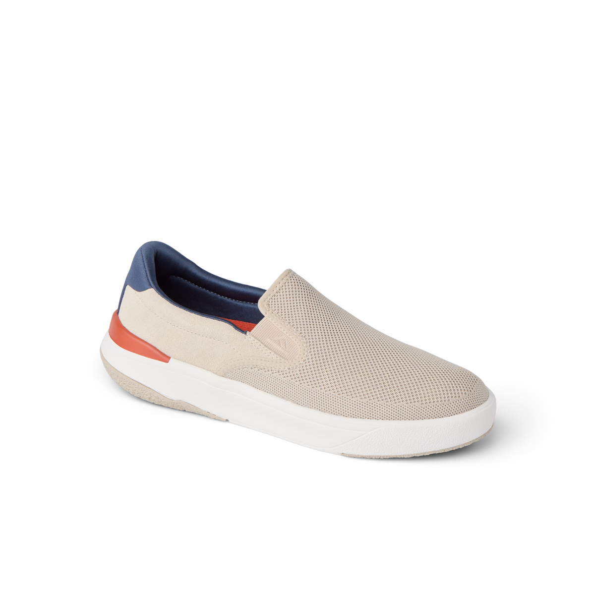 Del Mar Slip On beige slip on sneaker facing right with cushioned sole and arch support