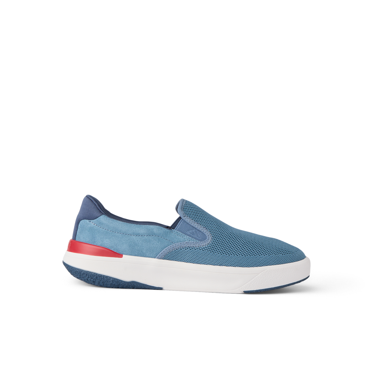 Del Mar Slip On blue slip on sneaker facing right with cushioned sole and arch support