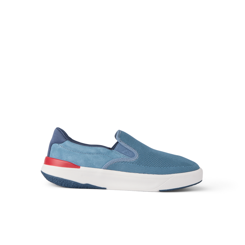 Del Mar Slip On blue slip on sneaker facing right with cushioned sole and arch support