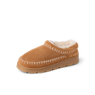 Noa Slipper facing left with tan suede, plush lining, whipstitch detailing, and cushioned sole for everyday comfort