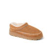 Noa Slipper in tan suede facing right with whipstitch detailing and cozy lining