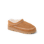 Noa Slipper in tan suede facing right with whipstitch detailing and cozy lining