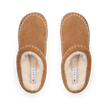 Noa Slipper suede lounge boots facing upward with plush lining and whipstitch detail