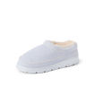 Noa Slipper white suede lounge boot facing left in side view with whipstitch detailing and cozy lining