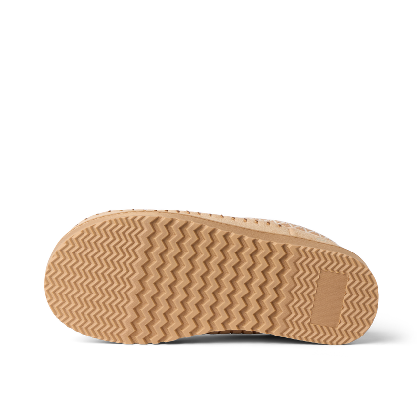 Indie Slipper outsole viewed from below with toe facing left and zigzag traction tread