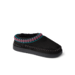 Indie Slipper black slipper facing right with patterned trim and soft cushioned sole