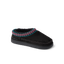 Indie Slipper black slipper facing right with patterned trim and soft cushioned sole
